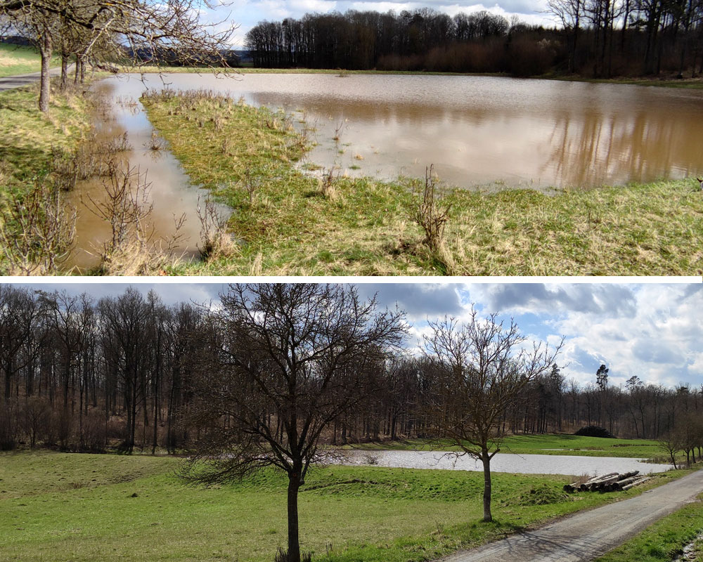 Gefülltes Rückhaltebecken